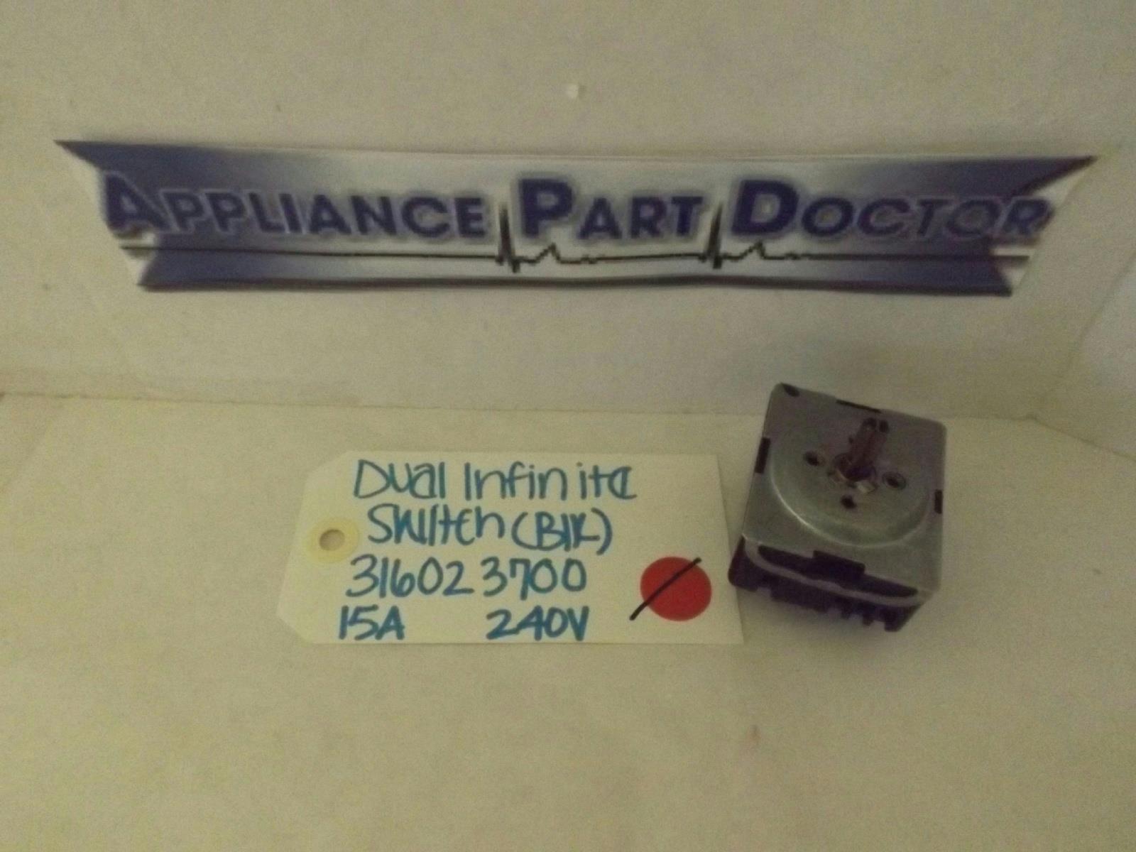 FRIGIDAIRE STOVE 316023700 DUAL INFINITE SWITCH 15A 240V (BLACK) USED FRIGIDAIRE STOVE 316023700 DUAL INFINITE SWITCH 15A 240V (BLACK) USED